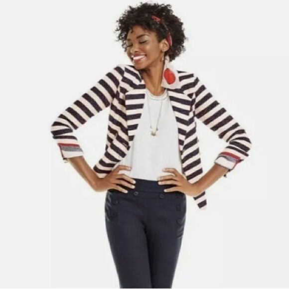 Cabi 5094 Navy Red Cream Nautical Stripe Double Breasted Cruise Blazer Jacket - Picture 1 of 16